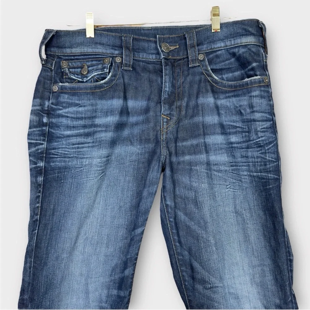 True Religion Billy Relaxed Bootcut Jeans Mens 34x33 Blue Western Skate Y2K Flap